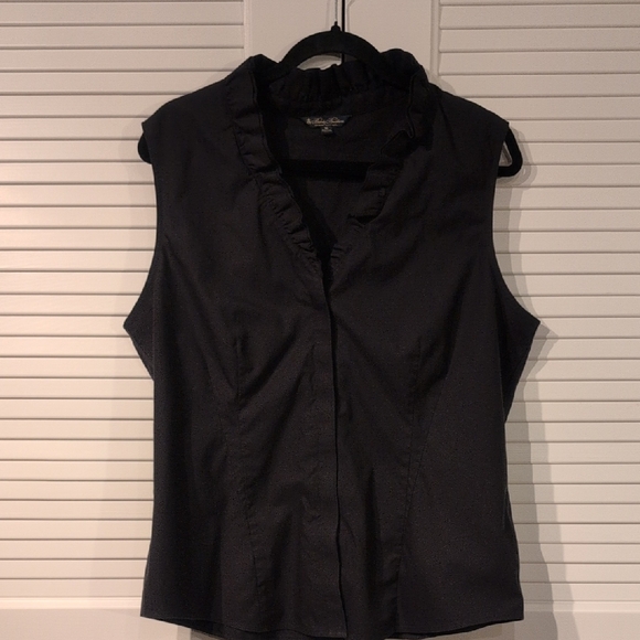 Brooks Brothers Black Ruffled Sleeveless Blouse - Picture 2 of 9